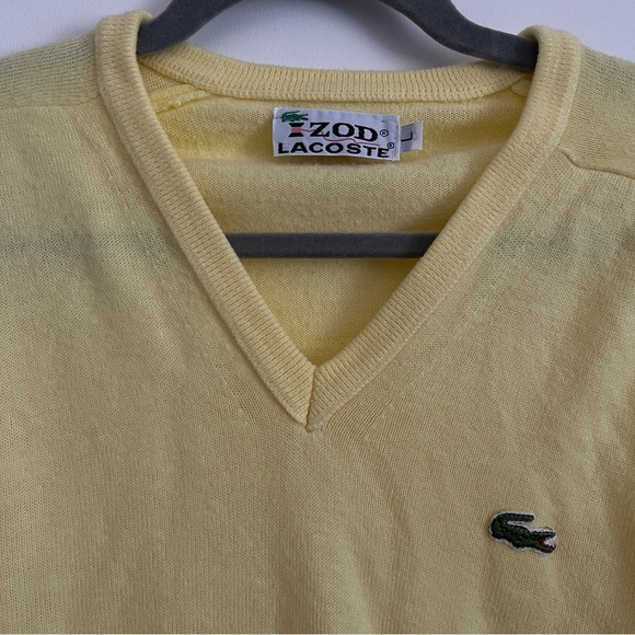 Vintage Izod Lacoste Yellow V Neck Knit Sweater-Size Men’s Large - Picture 3 of 4